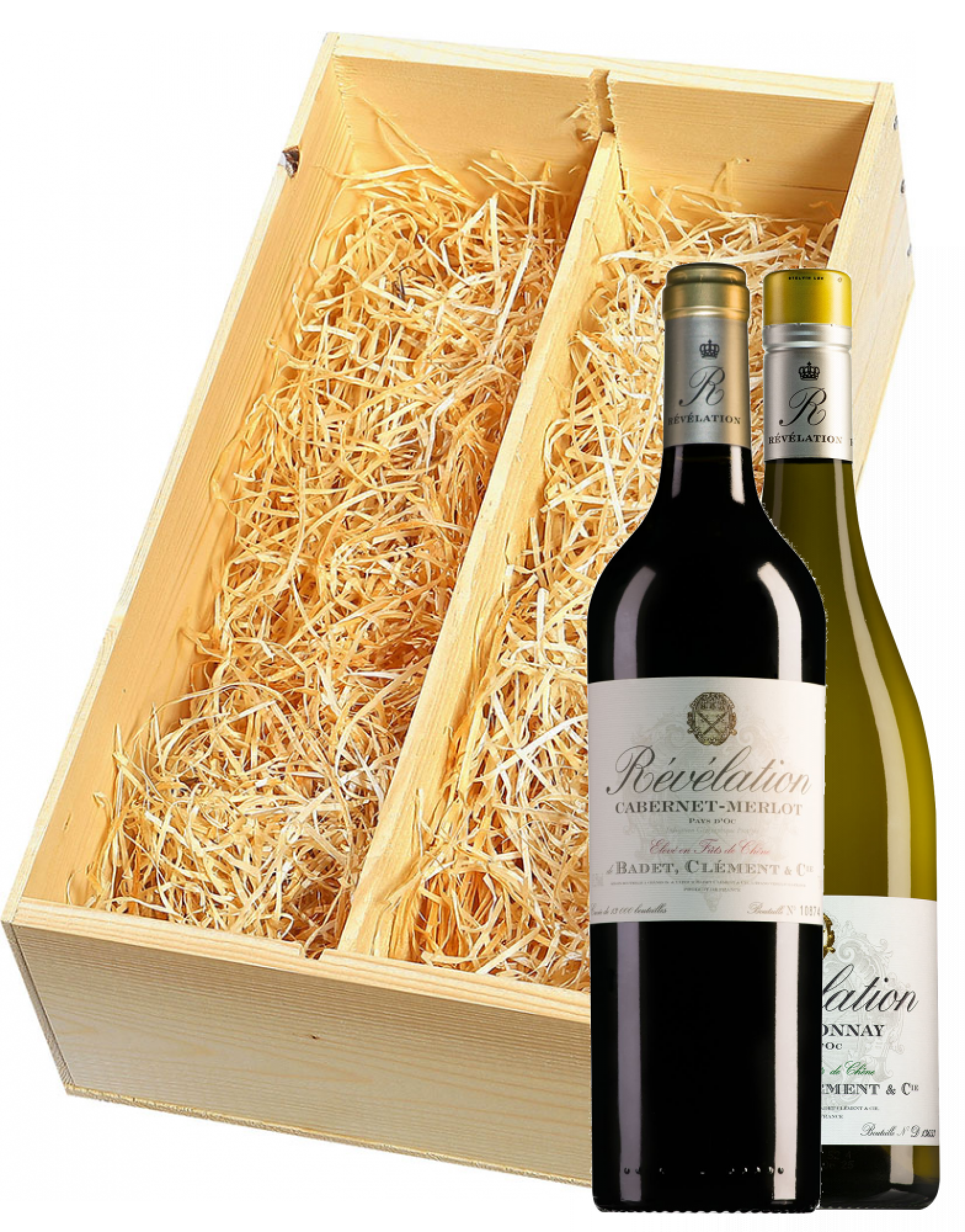 Wijnkist met Revelation Pays d'Oc Cabernet-Merlot en Chardonnay